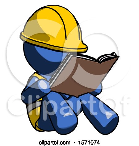 Blue Construction Worker Contractor Man Reading Book While Sitting down by Leo Blanchette