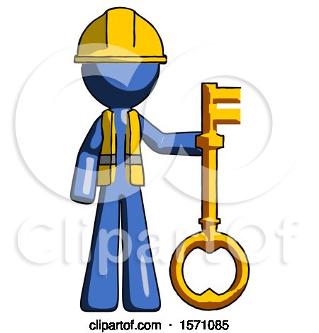Blue Construction Worker Contractor Man Holding Key Made of Gold by Leo Blanchette