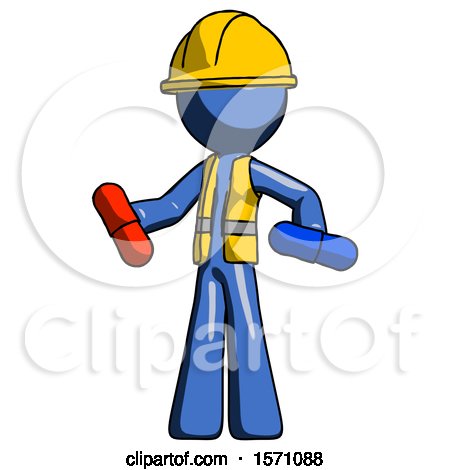 Blue Construction Worker Contractor Man Red Pill or Blue Pill Concept by Leo Blanchette