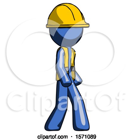 Blue Construction Worker Contractor Man Walking Turned Right Front View by Leo Blanchette