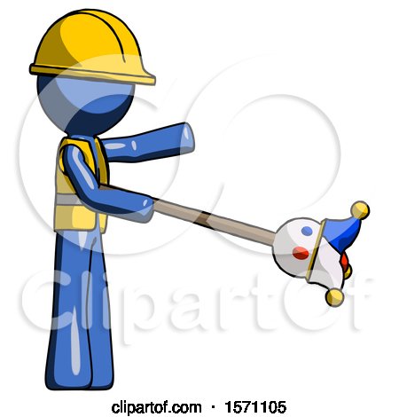 Blue Construction Worker Contractor Man Holding Jesterstaff - I Dub Thee Foolish Concept by Leo Blanchette