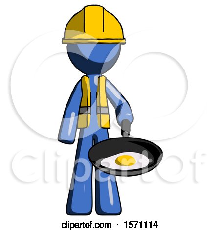 Blue Construction Worker Contractor Man Frying Egg in Pan or Wok by Leo Blanchette