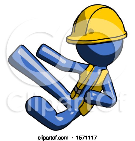 Blue Construction Worker Contractor Man Flying Ninja Kick Left by Leo Blanchette