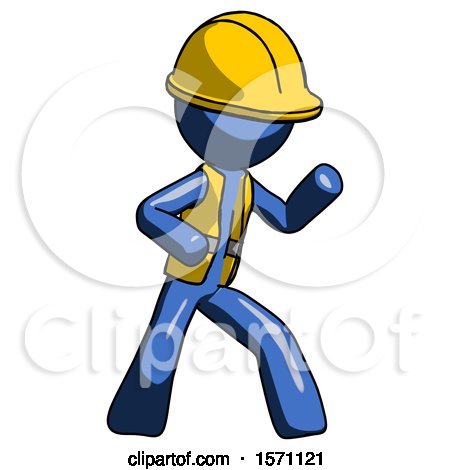 Blue Construction Worker Contractor Man Martial Arts Defense Pose Right by Leo Blanchette