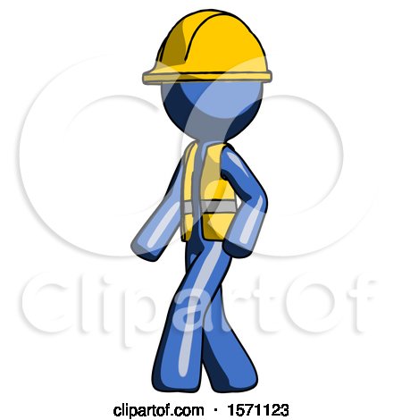Blue Construction Worker Contractor Man Man Walking Turned Left Front View by Leo Blanchette