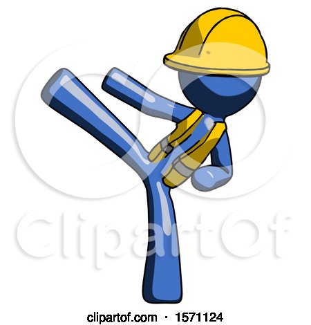 Blue Construction Worker Contractor Man Ninja Kick Left by Leo Blanchette