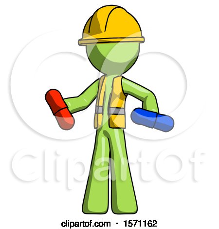 Green Construction Worker Contractor Man Red Pill or Blue Pill Concept by Leo Blanchette