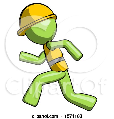 Green Construction Worker Contractor Man Running Fast Left by Leo Blanchette