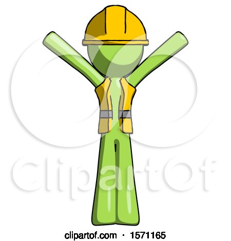 Green Construction Worker Contractor Man with Arms out Joyfully by Leo Blanchette