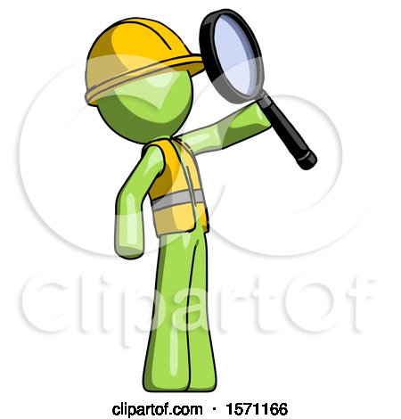 Green Construction Worker Contractor Man Inspecting with Large Magnifying Glass Facing up by Leo Blanchette