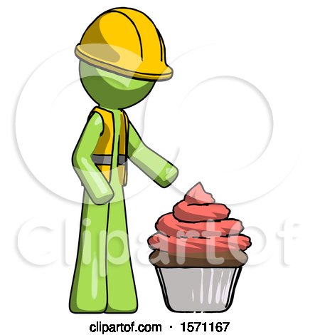 Green Construction Worker Contractor Man with Giant Cupcake Dessert by Leo Blanchette