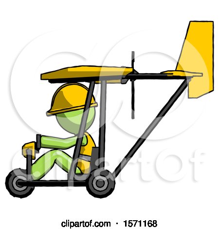Green Construction Worker Contractor Man in Ultralight Aircraft Side View by Leo Blanchette