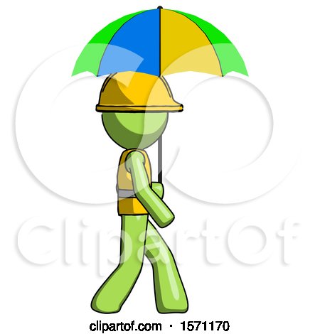 Green Construction Worker Contractor Man Walking with Colored Umbrella by Leo Blanchette
