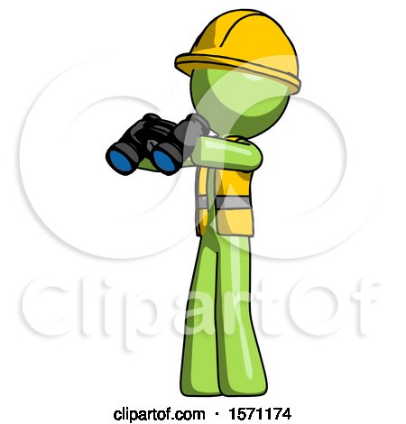 Green Construction Worker Contractor Man Holding Binoculars Ready to Look Left by Leo Blanchette