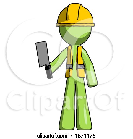 Green Construction Worker Contractor Man Holding Meat Cleaver by Leo Blanchette
