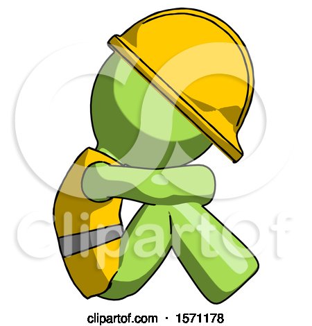 Green Construction Worker Contractor Man Sitting with Head down Facing Sideways Right by Leo Blanchette