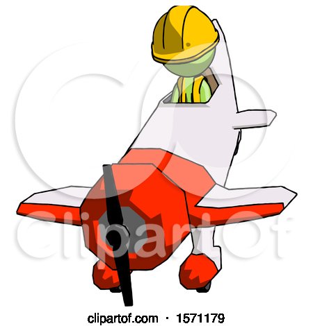 Green Construction Worker Contractor Man in Geebee Stunt Plane Descending Front Angle View by Leo Blanchette