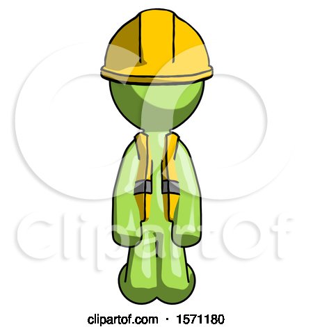 Green Construction Worker Contractor Man Kneeling Front Pose by Leo Blanchette