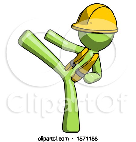 Green Construction Worker Contractor Man Ninja Kick Left by Leo Blanchette