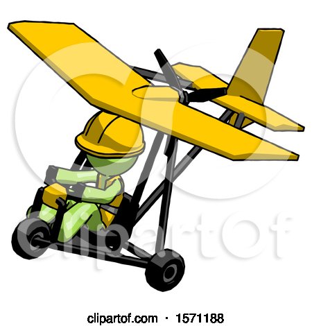 Green Construction Worker Contractor Man in Ultralight Aircraft Top Side View by Leo Blanchette