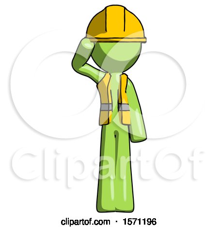 Green Construction Worker Contractor Man Soldier Salute Pose by Leo Blanchette