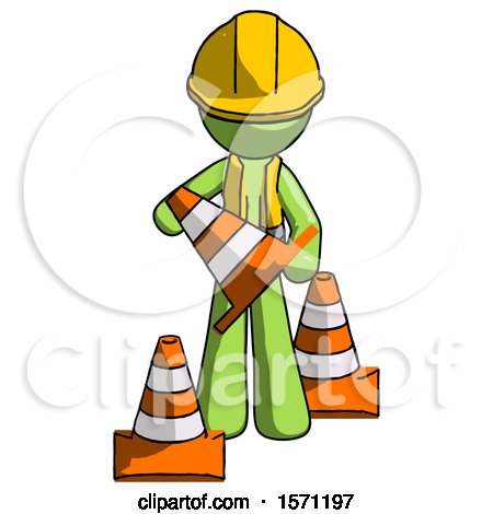 Green Construction Worker Contractor Man Holding a Traffic Cone by Leo Blanchette