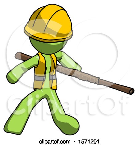Green Construction Worker Contractor Man Bo Staff Action Hero Kung Fu Pose by Leo Blanchette