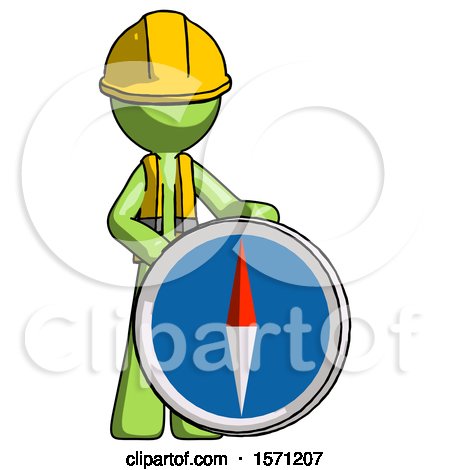 Green Construction Worker Contractor Man Standing Beside Large Compass by Leo Blanchette