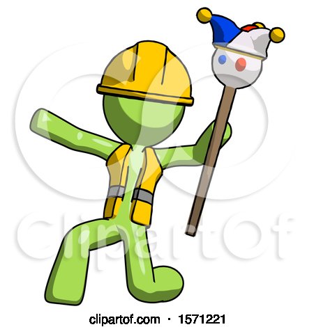 Green Construction Worker Contractor Man Holding Jester Staff Posing Charismatically by Leo Blanchette