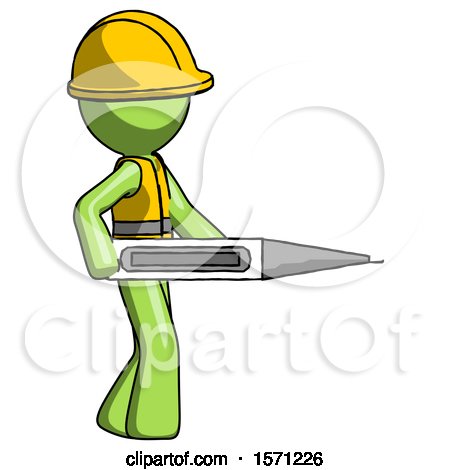 Green Construction Worker Contractor Man Walking with Large Thermometer by Leo Blanchette