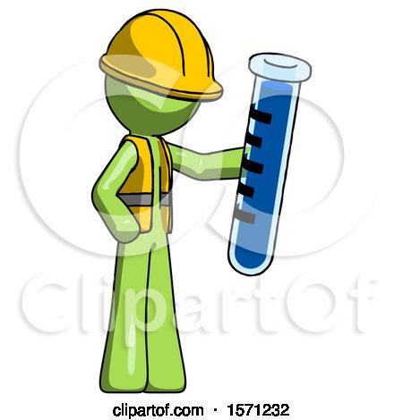 Green Construction Worker Contractor Man Holding Large Test Tube by Leo Blanchette