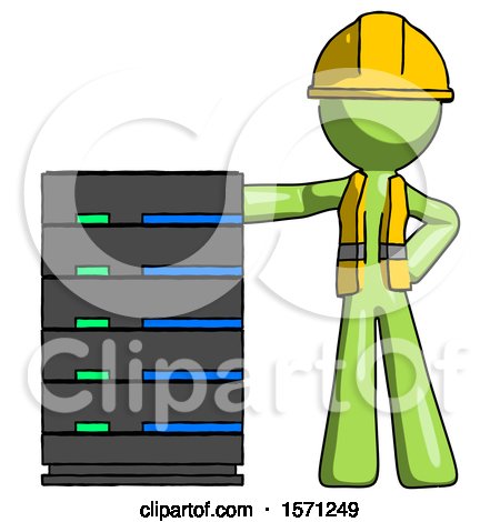 Green Construction Worker Contractor Man with Server Rack Leaning Confidently Against It by Leo Blanchette