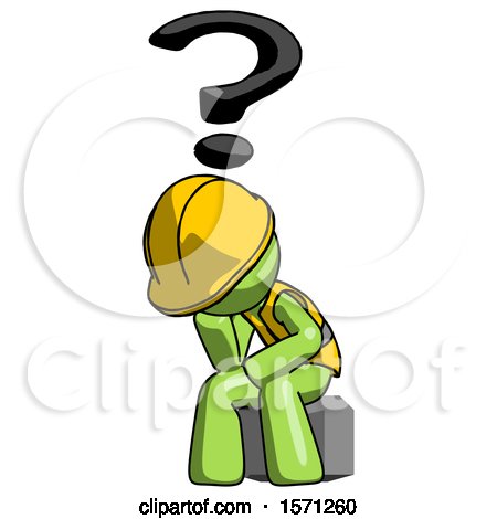 Green Construction Worker Contractor Man Thinker Question Mark Concept by Leo Blanchette
