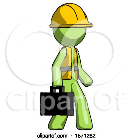Green Construction Worker Contractor Man Walking with Briefcase to the Right by Leo Blanchette