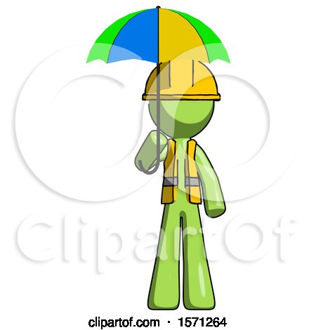 Green Construction Worker Contractor Man Holding Umbrella Rainbow Colored by Leo Blanchette