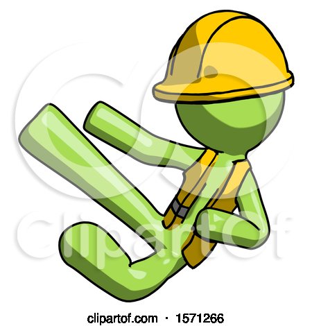 Green Construction Worker Contractor Man Flying Ninja Kick Left by Leo Blanchette