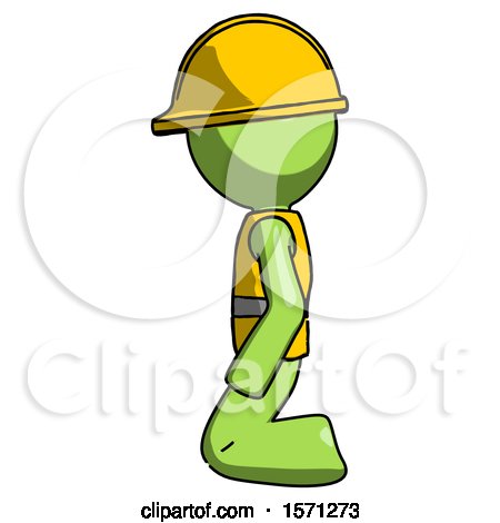 Green Construction Worker Contractor Man Kneeling Left by Leo Blanchette