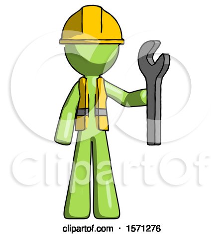 Green Construction Worker Contractor Man Holding Wrench Ready to Repair or Work by Leo Blanchette