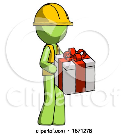 Green Construction Worker Contractor Man Giving a Present by Leo Blanchette