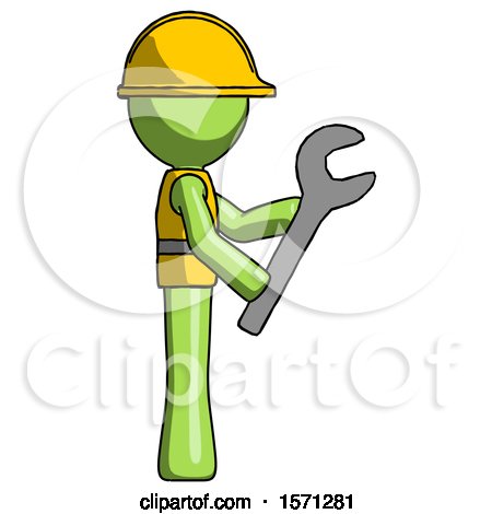 Green Construction Worker Contractor Man Using Wrench Adjusting Something to Right by Leo Blanchette