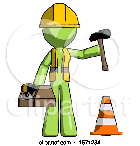 Green Construction Worker Contractor Man Under Construction Concept, Traffic Cone and Tools by Leo Blanchette