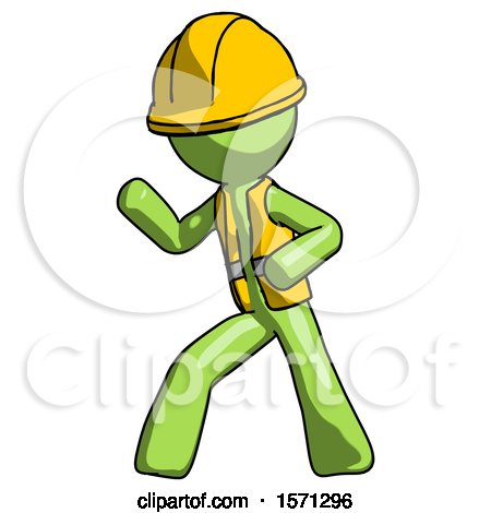 Green Construction Worker Contractor Man Martial Arts Defense Pose Left by Leo Blanchette