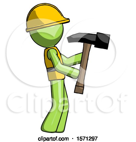 Green Construction Worker Contractor Man Hammering Something on the Right by Leo Blanchette