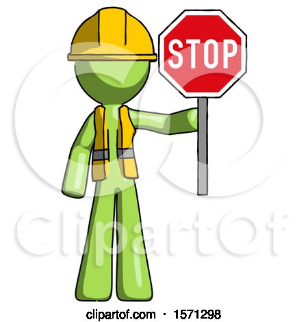 Green Construction Worker Contractor Man Holding Stop Sign by Leo Blanchette