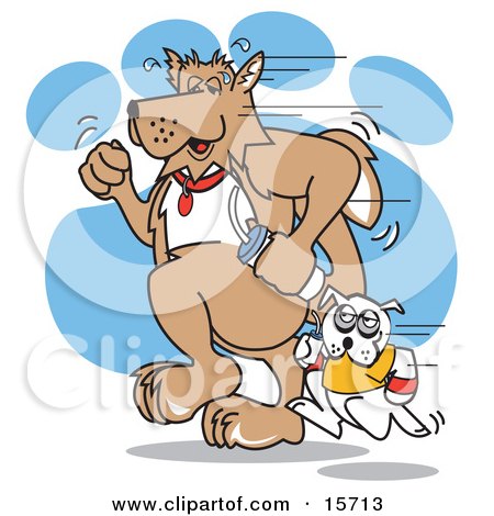 Couple Of Dogs Carrying Waters And Running While Exercising Clipart Illustration by Andy Nortnik