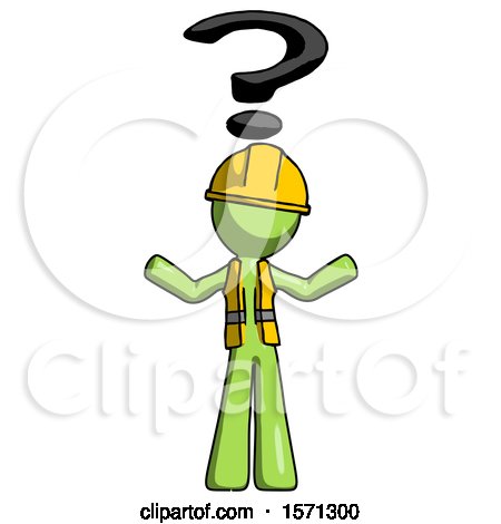 Green Construction Worker Contractor Man with Question Mark Above Head, Confused by Leo Blanchette