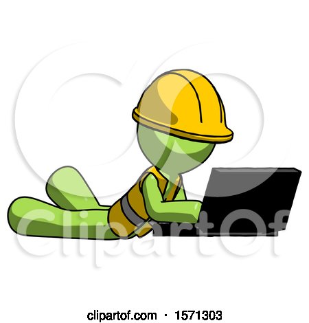 Green Construction Worker Contractor Man Using Laptop Computer While Lying on Floor Side Angled View by Leo Blanchette