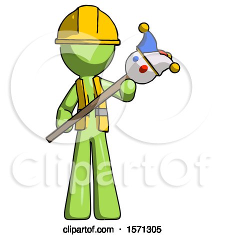 Green Construction Worker Contractor Man Holding Jester Diagonally by Leo Blanchette