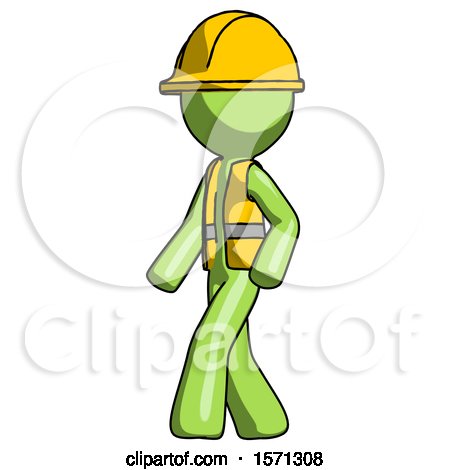 Green Construction Worker Contractor Man Man Walking Turned Left Front View by Leo Blanchette