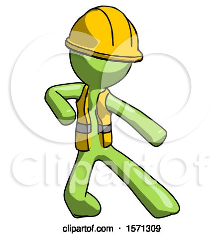Green Construction Worker Contractor Man Karate Defense Pose Right by Leo Blanchette